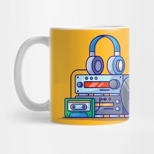 Music Engine Sound Player with Vinyl, Cassette and Headphone Cartoon Vector Icon Illustration Mug